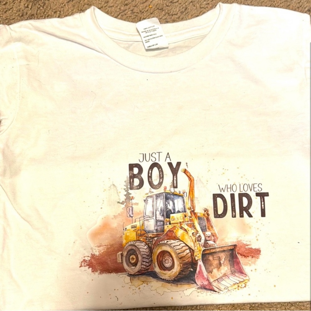 White Kids Shirt with Bulldozer Print